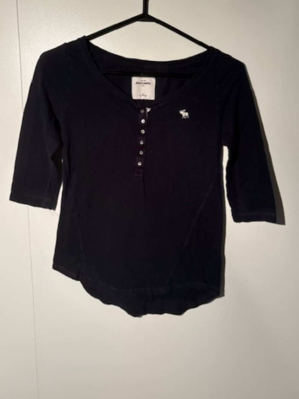 Navy Blue Quarter-Button Up ¾ -Sleeved Shirt from Abercrombie